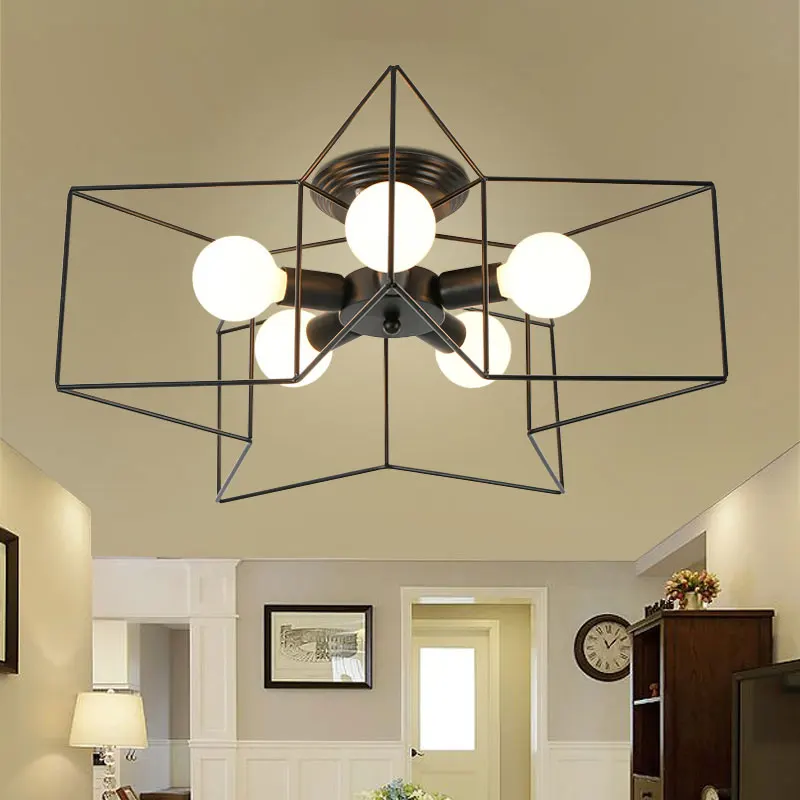 Minimalist creative personality iron ceiling lamps children bedroom living room pentagram vintage retro iron ceiling lamps