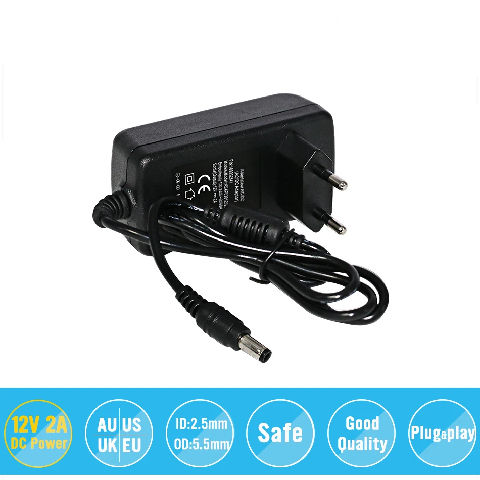 AC 100-240V to DC 12V 2A Switch Switching Power Supply Converter Adapter EU UK US AU 5.5mm*2.5mm Plug Free Shipping
