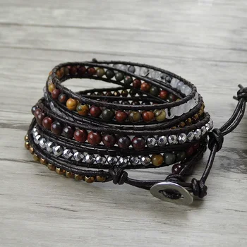 

5 leather wraps beads bracelet boho wrap bracelet gypsy stack bead bracelet bohimian jewelry yoga beads jewelry naturalstone