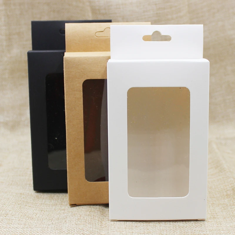50 pcs new black/kraft/white paper hanger window box package custom cost extra for favors/mobile phone case/underwear | Дом и сад