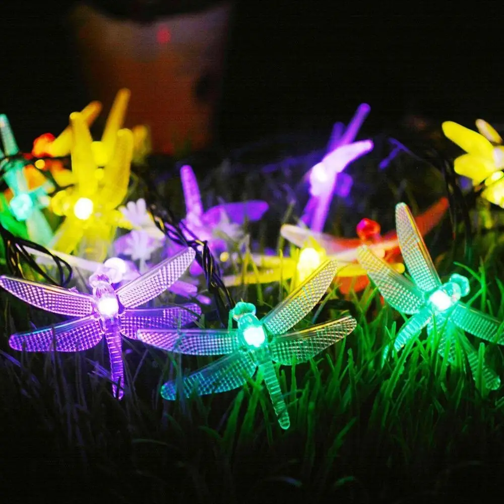 

Waterproof Outdoor Dragonfly Lighting Colorful Decoration Solar Lamp Strip LED String Light Luz Garland For Christmas New Years