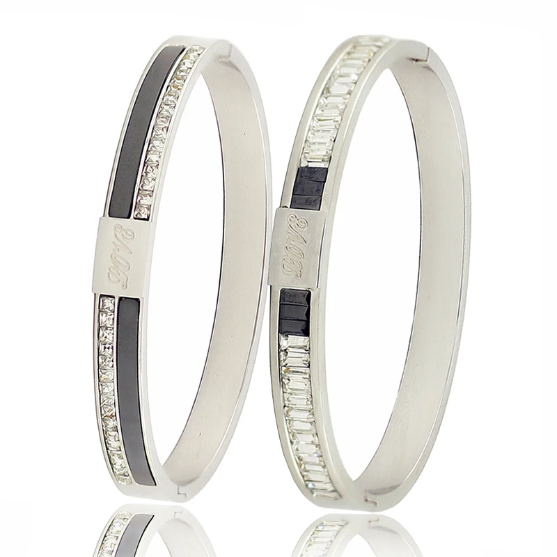 

Silver Color 316L Stainless Steel Women Bangle Bracelets New Fashion Cubic zirconia Bracelets Bangle Jewelry