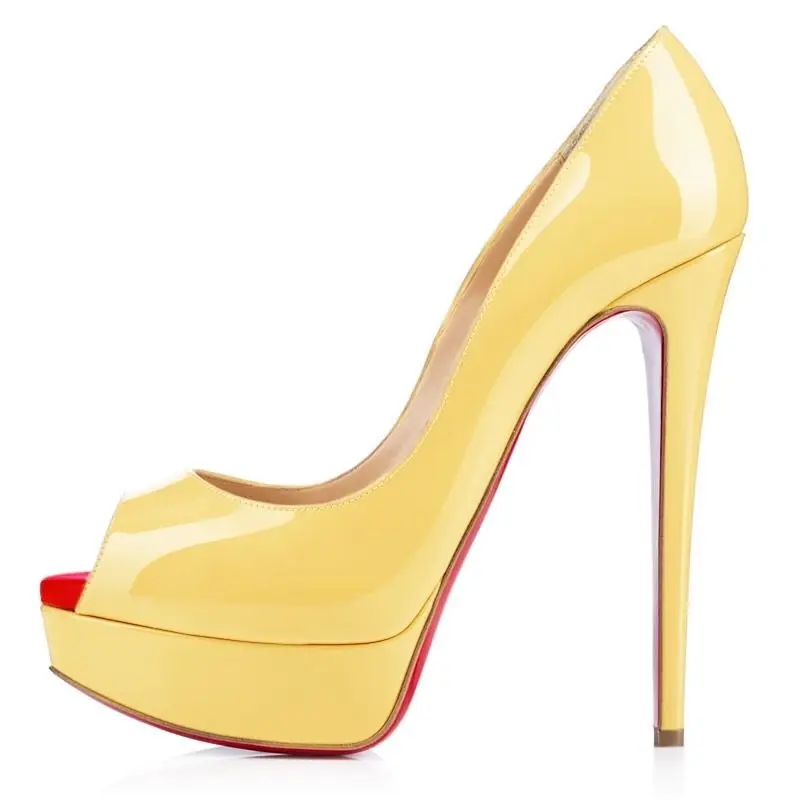 Женские туфли-лодочки из лакированной кожи; Туфли на танкетке; туфли на высоком каблуке-шпильке с красной подошвой; пикантные вечерние туфли с открытым носком; Цвет по индивидуальному заказу; 817-16 - Цвет: yellow