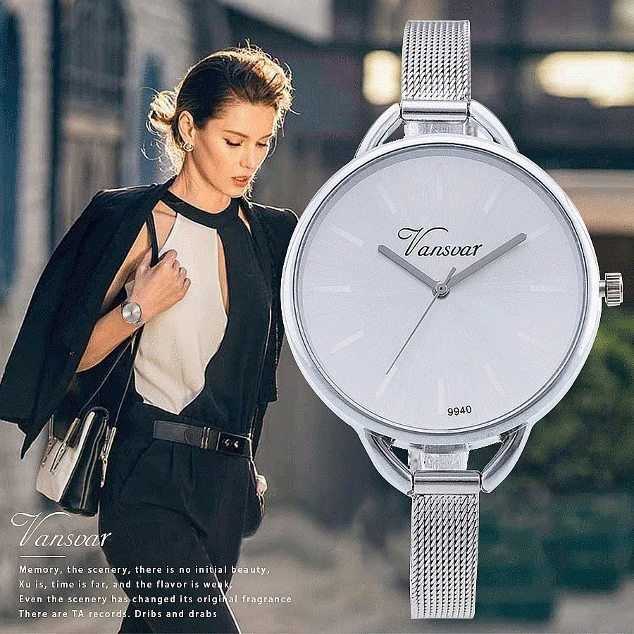 

Vansvar Brand New Fashion Colorful Dial Silver Mesh Band Stainless Steel Quartz Watches Women Wristwatches Relogio Feminino