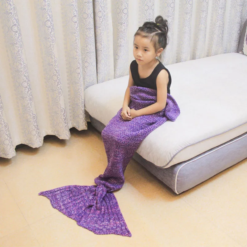 Детское одеяло русалки для маленьких девочек, детские одеяла-кондиционеры с хвостом русалки, диван, спальный мешок вязанный крючком, вязаное одеяло