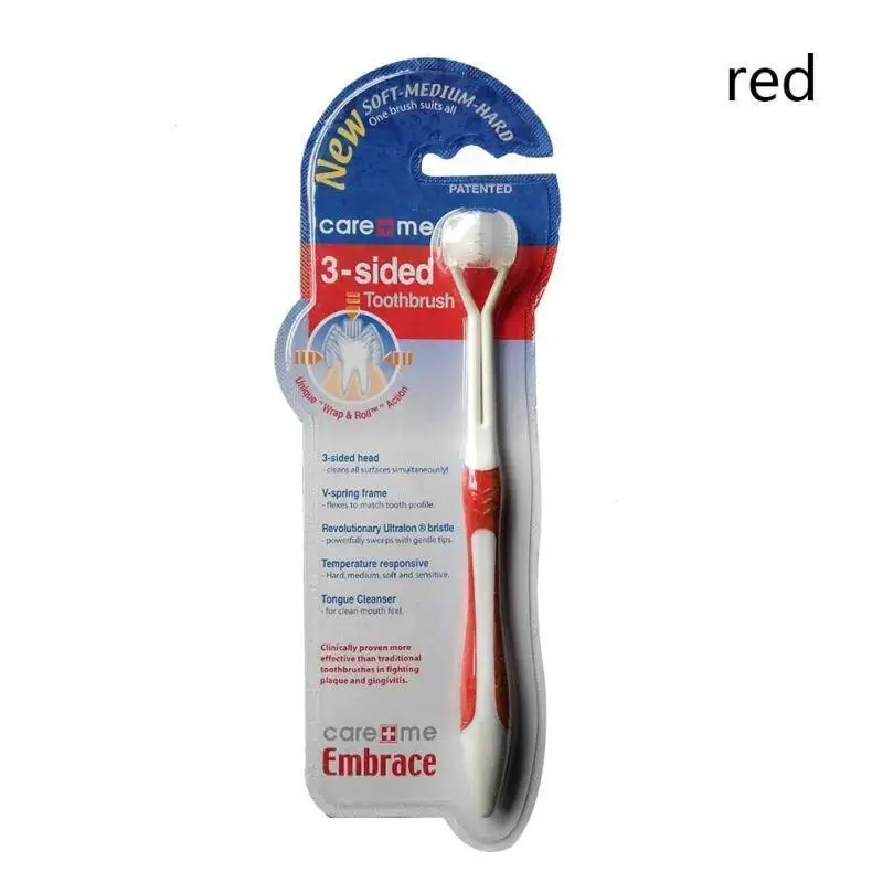 1 шт. креативные Детские зубные щётки с тремя сторонними безопасными мягкими щетками для детей гигиена полости рта уход за зубами kinderen tandenborstel - Цвет: Красный