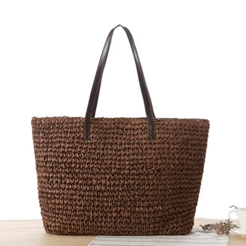 

College wind grass package Korean version of simple shoulder knit bag summer vacation beach bag casual handbags