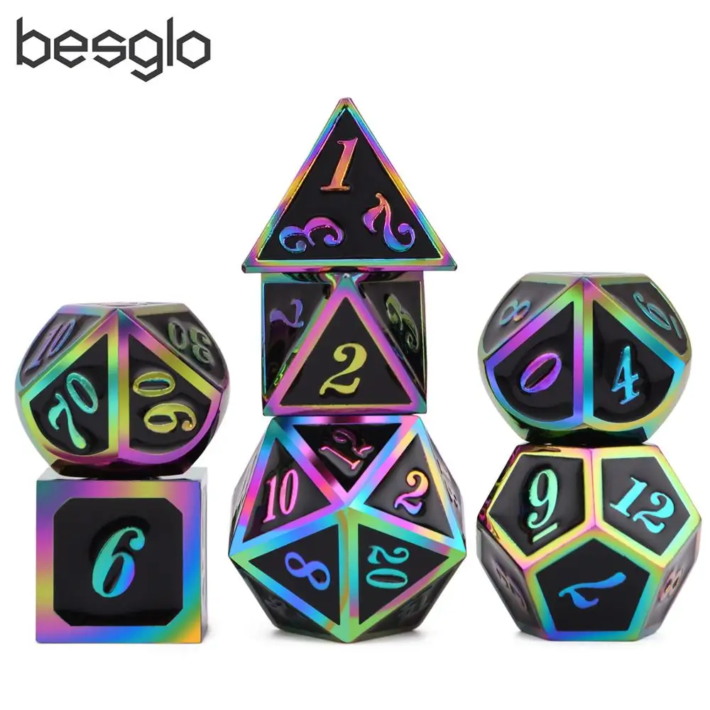 New Black Rainbow Number Metal Polyhedral Dice With Black Dice