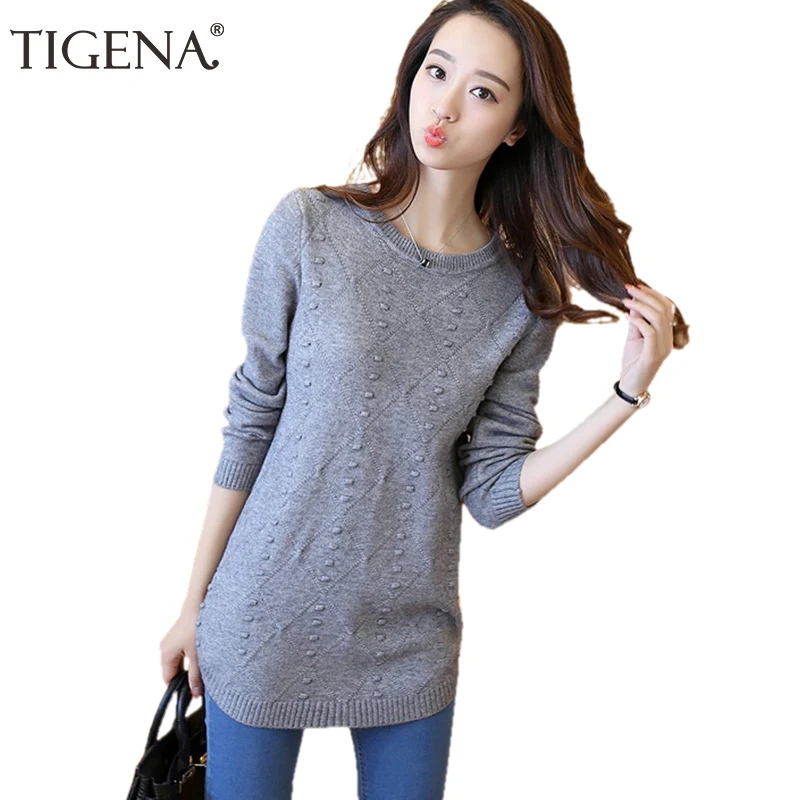 

TIGENA Midi Long Sweater Female 2019 Winter Thick Warm Knitted Jumper Women Sweaters and Pullovers Pink Purple Robe Femme