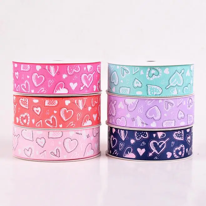 

25mm Printed Grosgrain Ribbon With Romantic Love pattern Print for Valentine Day Flower Gift Packing Home Party Deco 10yds/lot