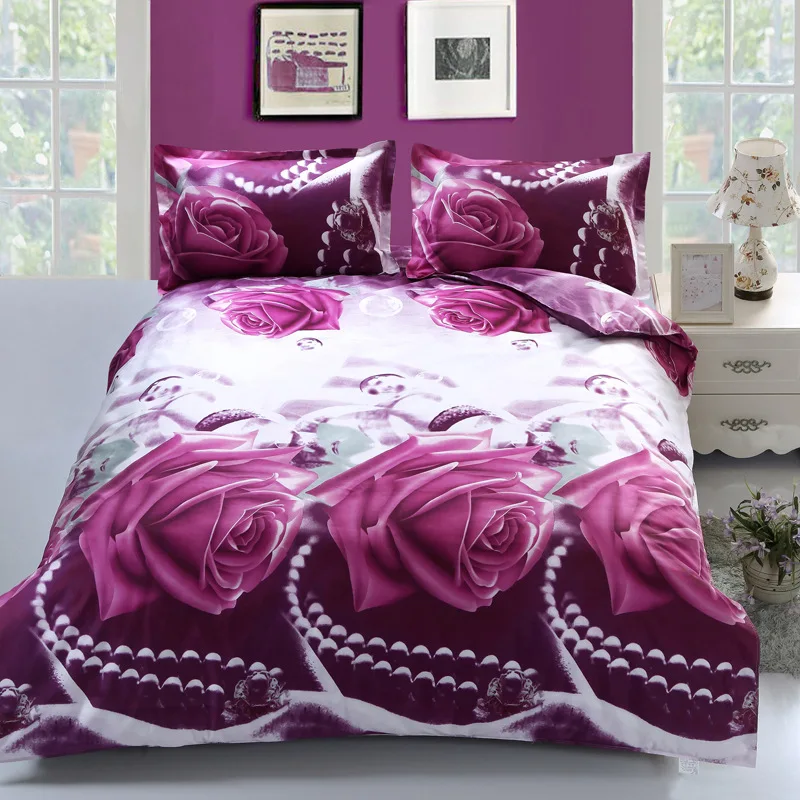 3D Rose Bedding set print Blue Purple Pink bedspread bed sheet duvet