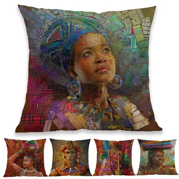 

Africa Brick Mosaic Painting Art African Black Women Tribal Dress Man Life Throw Pillow Case Home Sofa Decorative Cushion Cover