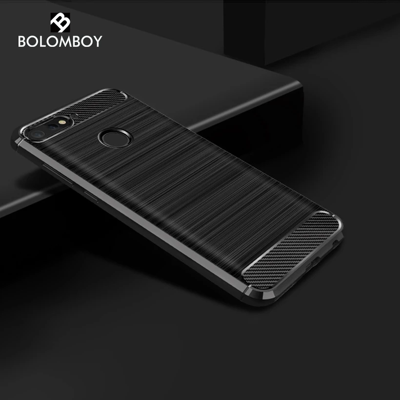 

Bolomboy Carbon Fiber Case For Huawei Honor 7A Pro Case Silicone Soft TPU Black Drawing Cases For Huawei Y6 Prime 2018 Cover