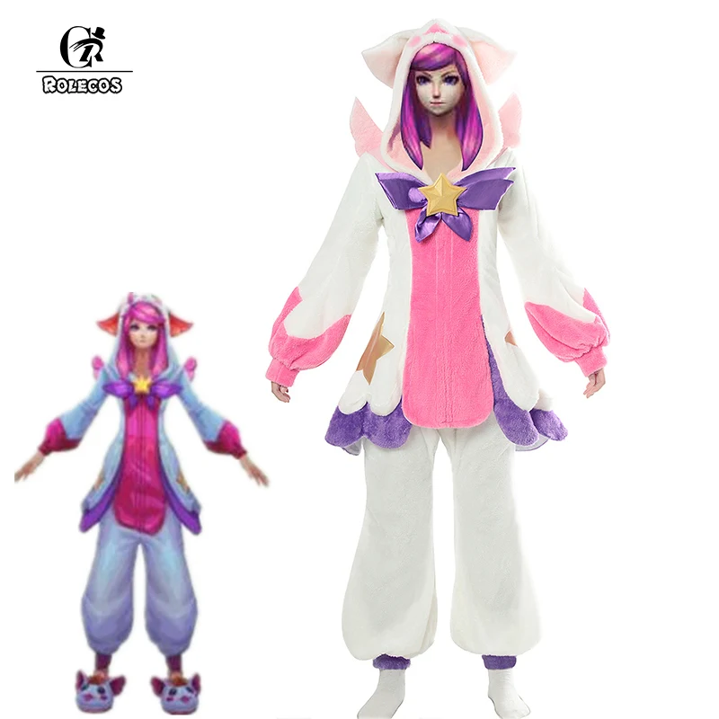 

ROLECOS Game LOL Lux Cosplay Costume Pajama Star Guardian Lux Cosplay Costume Winter Pajama for Women Uniform Full Set