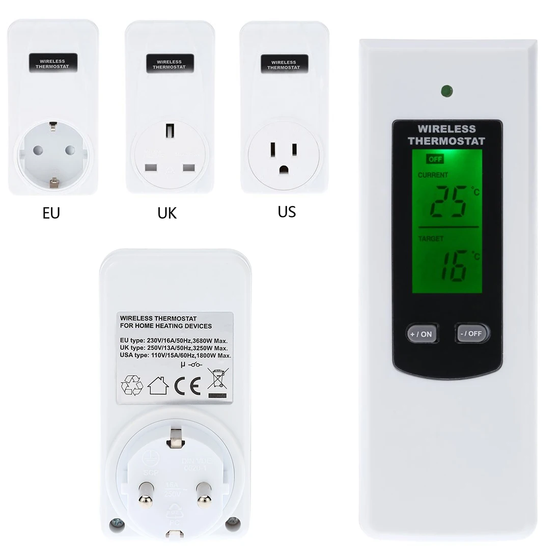 

Digital Wireless Thermostat Room Temperature Controller Heating and Cooling function with Remote Control + LCD backlight