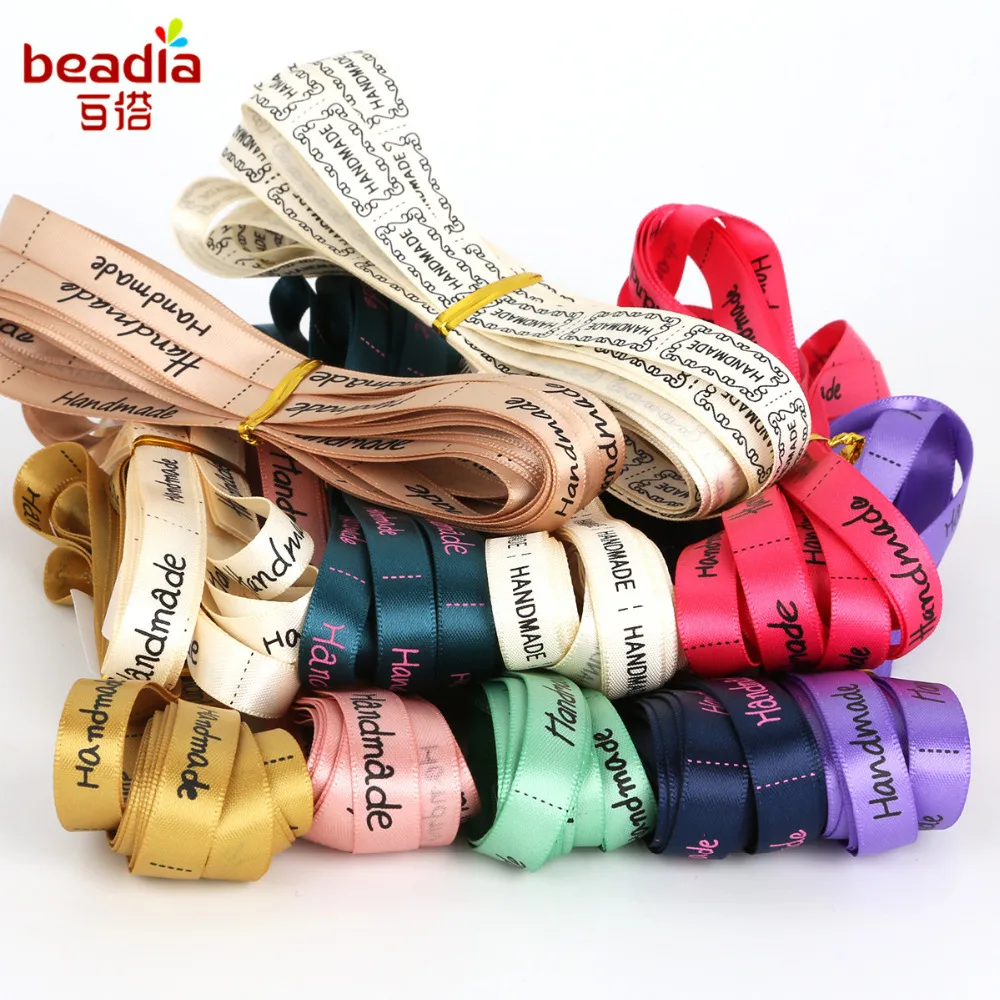

New Arrival 5Yards/Bag Satin Ribbon Print "Handmade" Width 10mm Gift Bag for DIY Crafts Gift Packing Belt & Sewing Accessories
