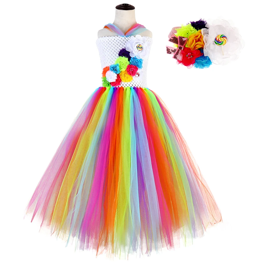 

Candy Christmas Lollipop Dress Tutu Ball Gowns for Flower Girl Ankle Length Sleeveless Teen Summer Dresses Girls Fancy Costumes