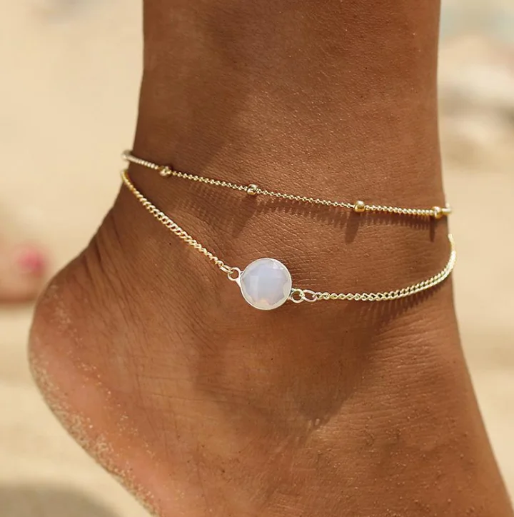

Golden chain white Bead Ankle 2019 Fashion Anklets for Women Sandy beach Tourism On vacation Summer Foot Ankle Bracelet