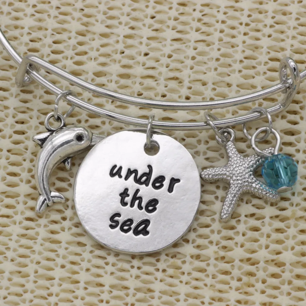 

Fashion adjustable bracelet crystal Jewelry dolphins sea star under the sea alloy pendant Bangle B178