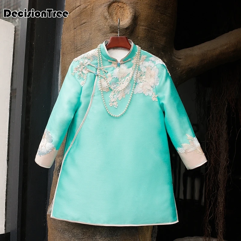 

2019 summer female patchwork plus basic national trend embroidered top long sleeve chinese style embroidery green tang shirt