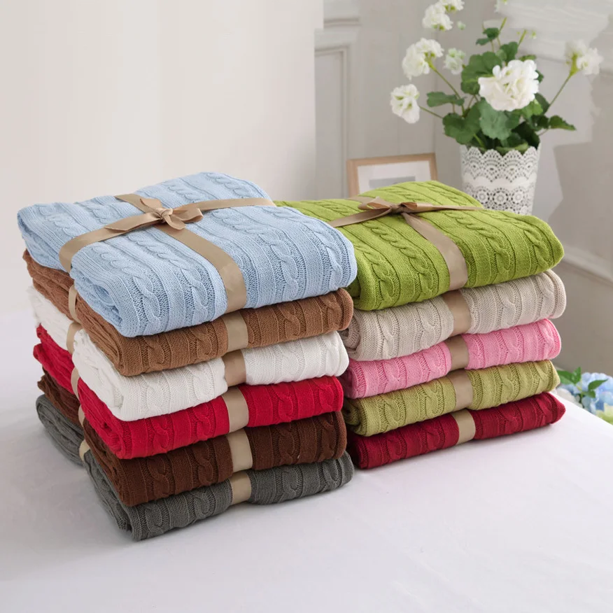 

CHAUSUB Quality 100% Cotton Knitted Blankets Home Bed Sofa Knit Blanket Pink Beige Blue Red Gray Europe Leisure Throw Blanket