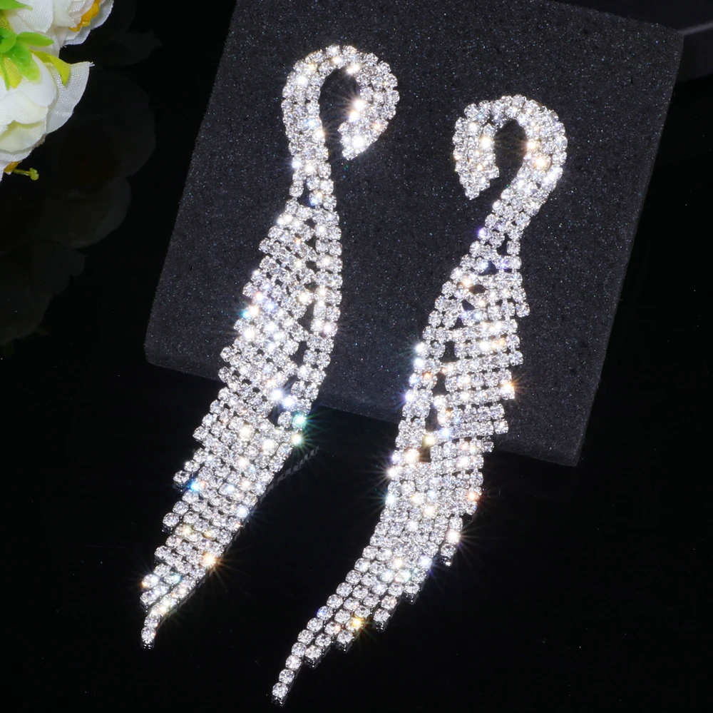 Luxury Crystal Long Tassel Earrings Classic Bridal Dangle Drop Earring Brincos Wedding Engagement Jewelry Accessories WX041