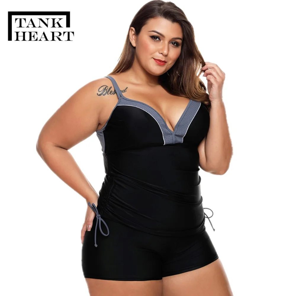 Спортивный Купальный костюм с сердечком, из двух частей, отжимать танцини, женские купальные костюмы, бикини большого размера, купальные костюмы из 2 предметов, XXXL