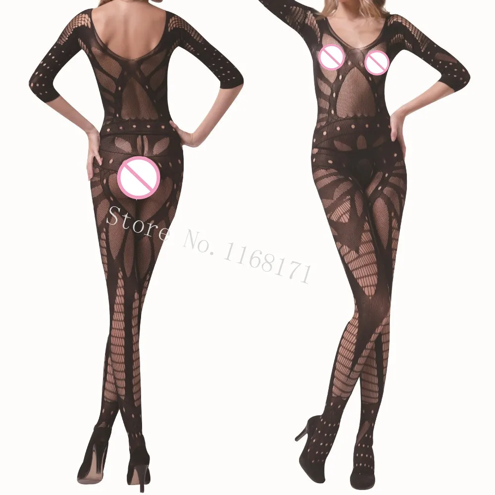 

Sexy Women Jumpsuits Hollow dobby black Full body Rompers sexy Skinny Costume Women Nightwear