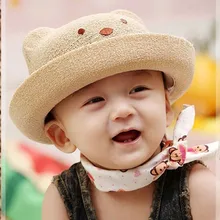 ; Новинка; Детская кепка в Корейском стиле; модная детская летняя соломенная шляпа от солнца с медведем; Спортивная Кепка для детей 1-5 лет