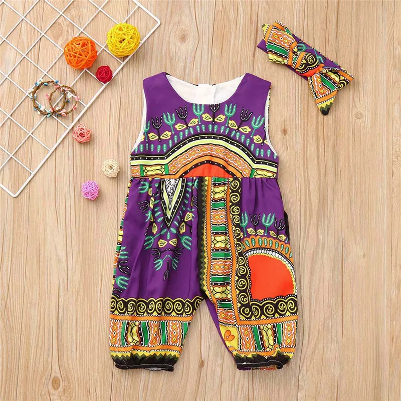 Детский комбинезон без рукавов в африканском стиле, Одежда для новорожденных и маленьких девочек, комбинезон с принтом, летняя одежда для маленьких девочек