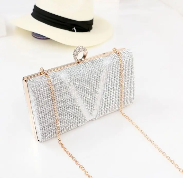 

4 colors ! 2017 New Designer diamond women evening bag fashion luxury with diamond Ring clutch bag women messenger bag handbag