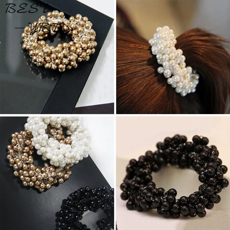 Craft woven beads elastic hair ring Pearl Rubber Headband rubber