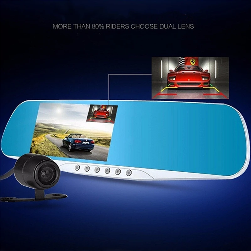 F8C 4.3inch 1080P HD Dual Lens G-sensor 170 Rear View Mirror Car DVR Parking Camera Recorder Dash C