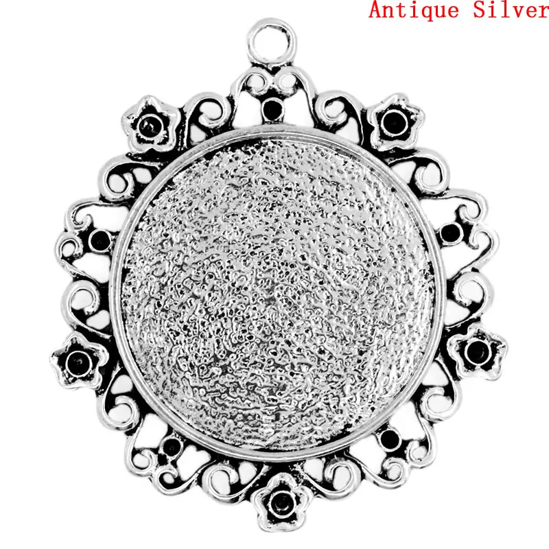 

DoreenBeads Zinc alloy Charm Pendants Round Antique Silver Cabochon Settings(Fit 30mm)(Hold ss7 ss4 Rhinestone)5x4.4cm,1 Pc