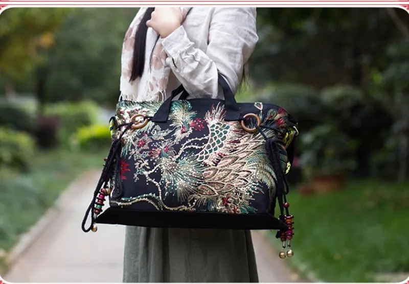 XIYUAN Брендовые повседневные сумки ручной работы с вышивкой павлина, винтажная женская сумка через плечо