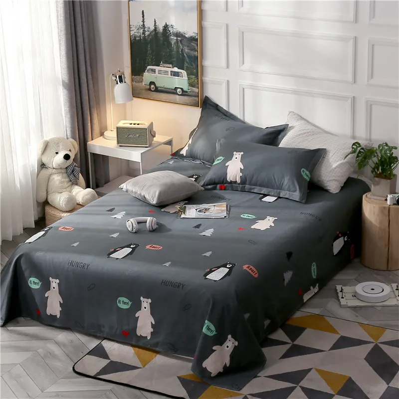 

Fashion Cartoon Bear Print Pattern European Comfortable Soft Bedding 100% Cotton Three-Piece Bed Sheet + Pillowcase