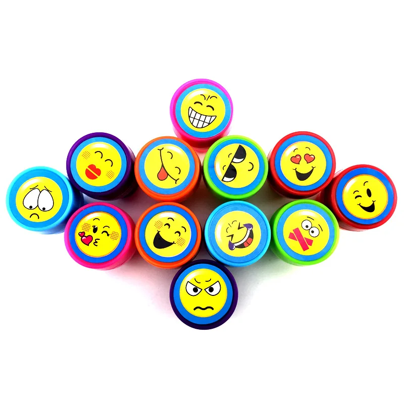 

Kids Cartoon Smiling Face Stamp 12pc/Lot Children Custom Plastic Rubber Self Inking Many Styles Stampers Toys