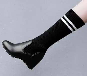 

Sapato Feminino Women Boots mid-calf Height Incleasing Shoes Woman Knitting Slip On Gladiator Booties Girls Chaussure WS181168