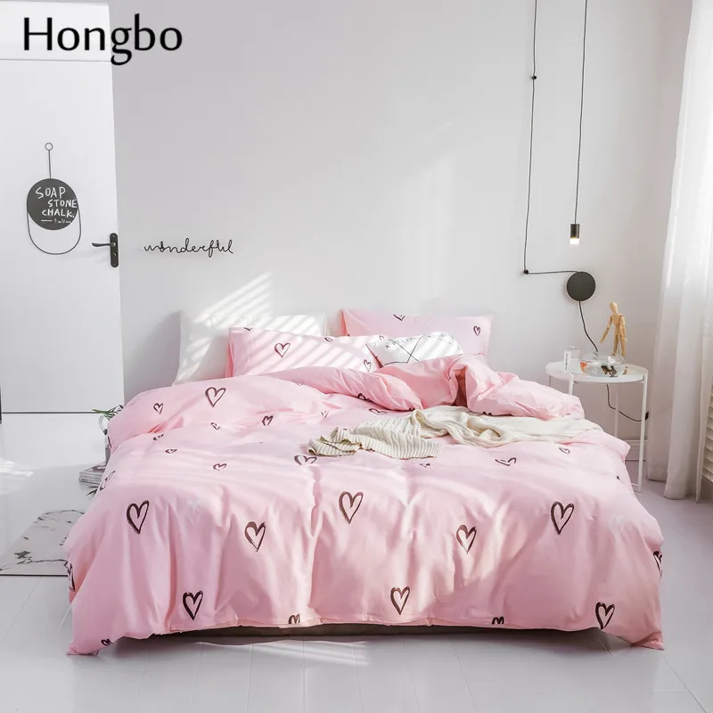 Hongbo Quilt Cover Set Pink Heart Pattern Style Bedding Bed Cotton Bed Sheet Duvet Cover