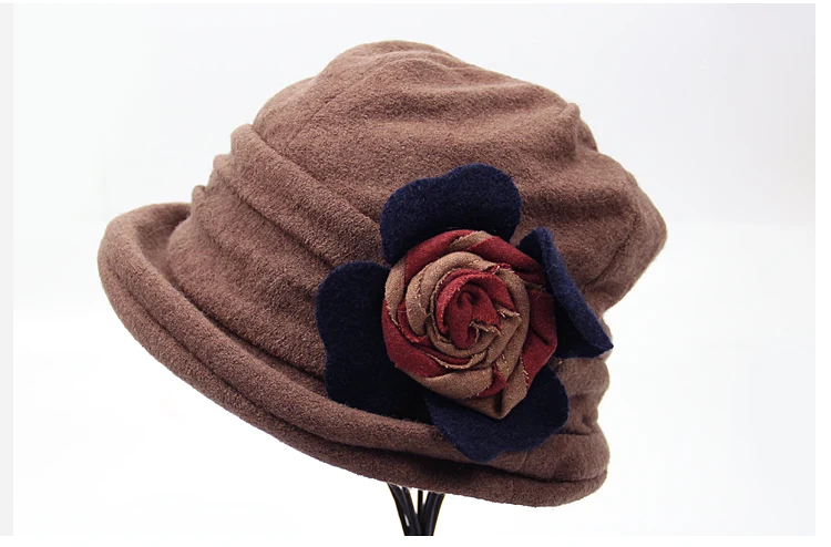 Женская теплая винтажная фетровая шляпка FS, складывающаяся шерстяная шапка с широкими полями, с декоративным цветком, серого цвета, зимняя