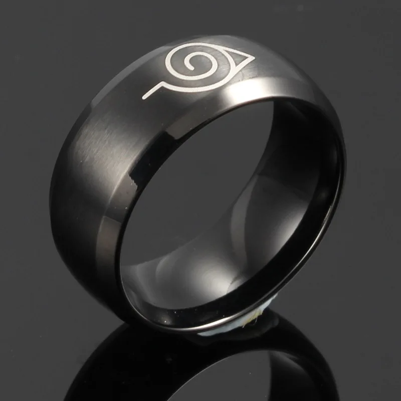 Anime Naruto Ring Black Gold Color Stainless Steel Mens Ring Party Accessories Male Jewelry Boy Gift Usa Size