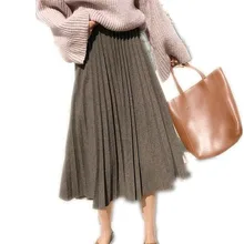 Женские плиссированные юбки осень-зима, женские юбки до середины икры с высокой эластичной талией, повседневные осенние юбки для девочек, Mujer Q1161