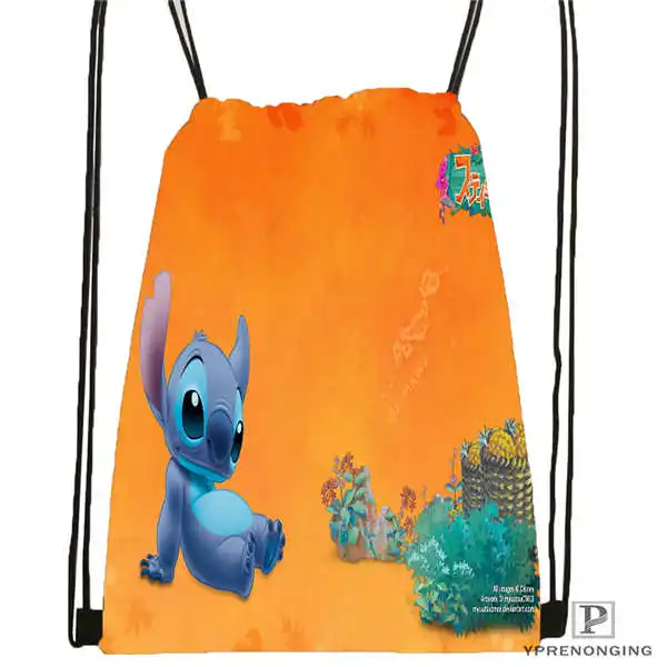 Custom Lilo and Stitch Drawstring Backpack Bag Cute Daypack Kids Satchel (Black Back) 31x40cm