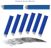 500Pcs Blau 14 16 18 21 U Form Tattoo Nadeln Microblading Klingen Für Semi Permanent Make-Up Manuelle Pen 3D augenbraue Stickerei