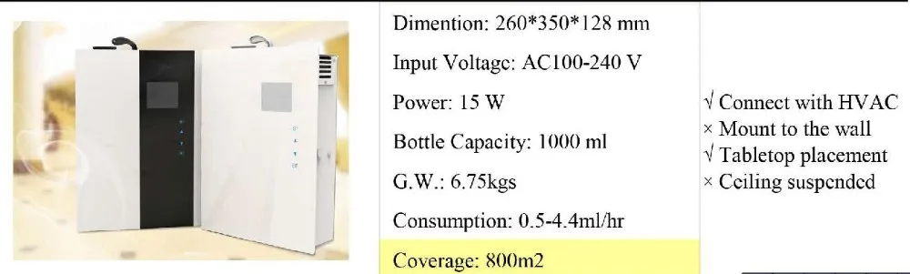 Ароматех Электрический ароматизатор, 800 м2 Ароматизатор воздуха, промышленный Ароматический диффузор, ароматизатор, ароматизатор, распылитель