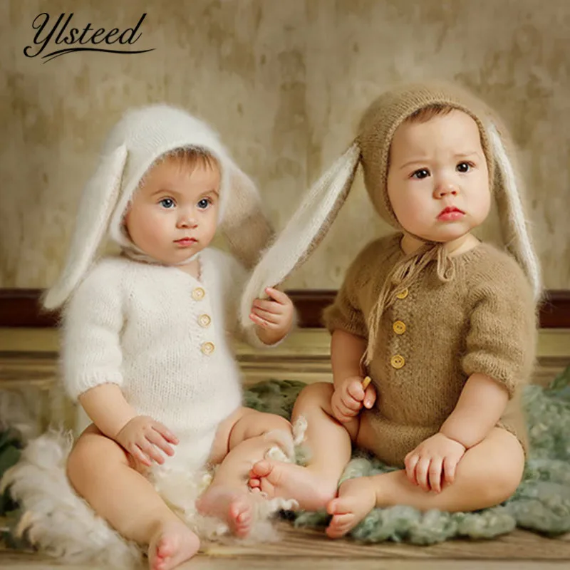 

Ylsteed 2019 Baby Picture Outfits Cute Rabbit Ears Hat Crochet Soft Animal Style Baby Shooting Romper Infant Photography Props