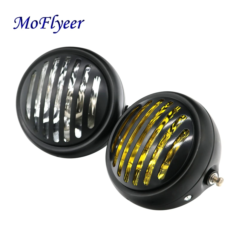 

MoFlyeer Motorcycle Front Headlight Motorbike Modified Headlamp With Mesh Cover For Bobber CG GN