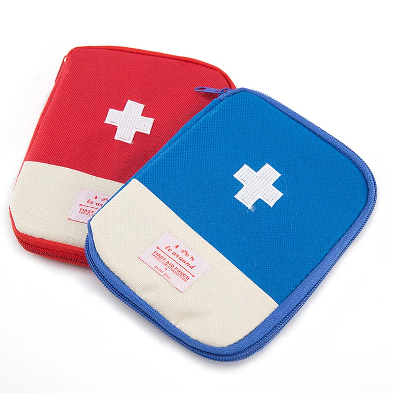 Blue Red Portable Travel First Aid Kit Bag Small Medication Storage Bag