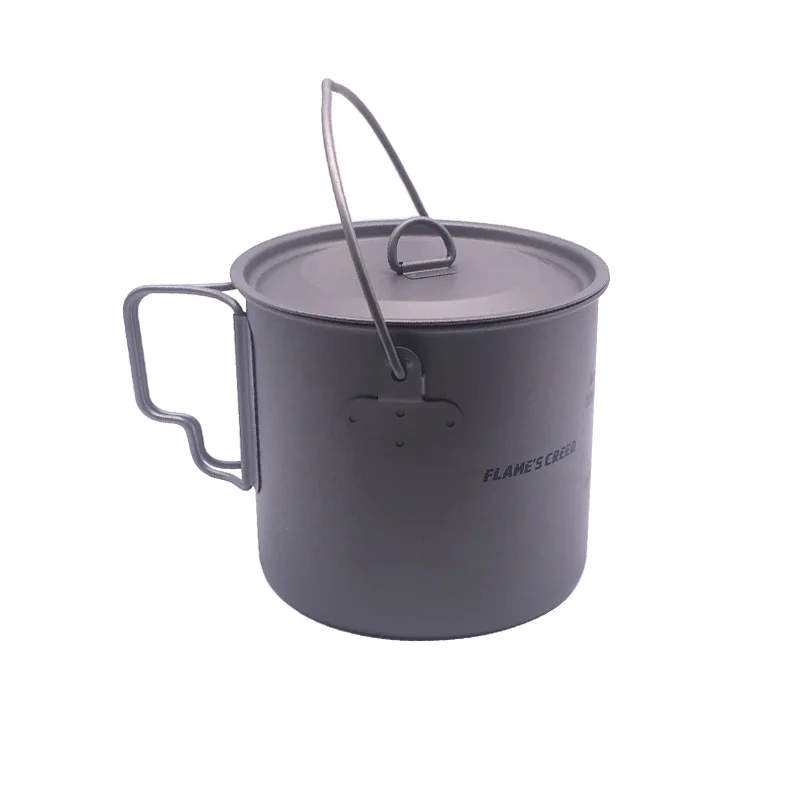  FLAME'S CREED Portable TITANIUM POT WITH BAIL HANDLE Outdoor Hiking Picnic Camping Pot Lightweight 