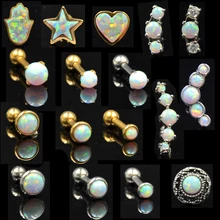 BOG-1PC 316l хирургическая сталь опал 17 Опал Камень ушной хрящ спираль серьги пирсинг ювелирные изделия для тела Опал серьги гвоздики 16 г